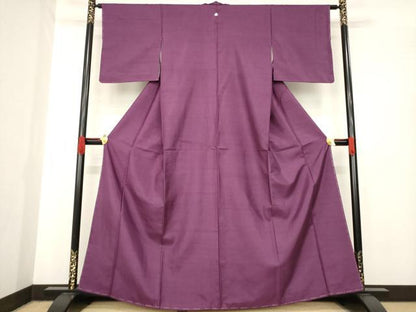 平和屋着物●上質な紬　色無地　暗紅色　正絹　逸品　AABE7573ck