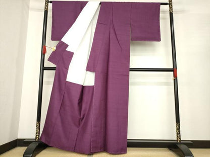 平和屋着物●上質な紬　色無地　暗紅色　正絹　逸品　AABE7573ck