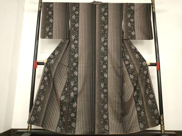 平和屋着物●本場大島紬　一元7マルキ　花唐草間道　正絹　逸品　AABE7579ck