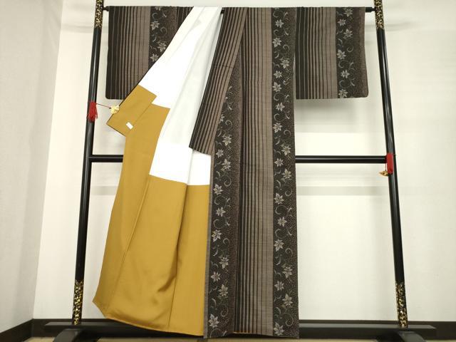 平和屋着物●本場大島紬　一元7マルキ　花唐草間道　正絹　逸品　AABE7579ck