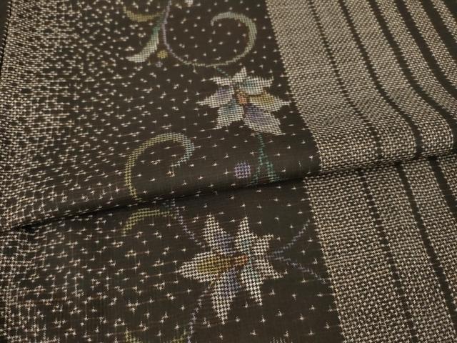 平和屋着物●本場大島紬　一元7マルキ　花唐草間道　正絹　逸品　AABE7579ck
