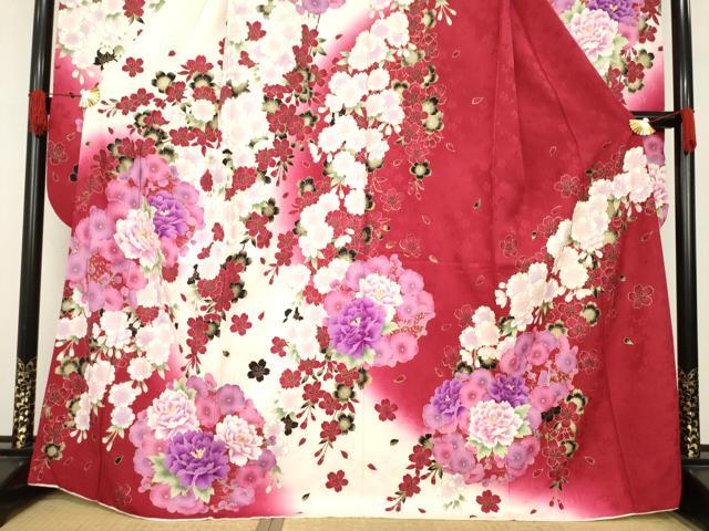 平和屋着物●豪華振袖　刺繍　舞花文　暈し染め　金彩　正絹　逸品　AABE7581ck