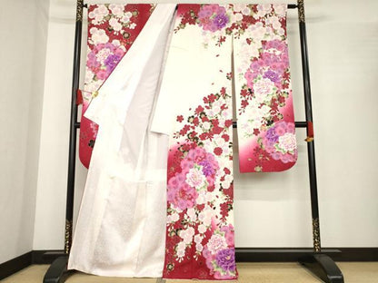 平和屋着物●豪華振袖　刺繍　舞花文　暈し染め　金彩　正絹　逸品　AABE7581ck