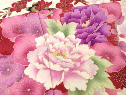 平和屋着物●豪華振袖　刺繍　舞花文　暈し染め　金彩　正絹　逸品　AABE7581ck