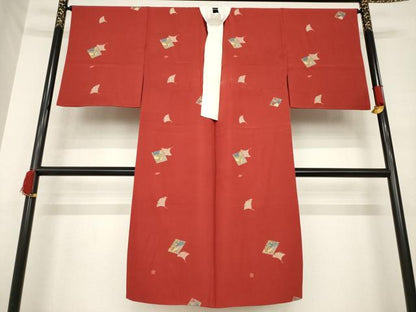 平和屋着物●長襦袢　無双仕立て　色紙花文　銀杏　正絹　逸品　AABE7583ck