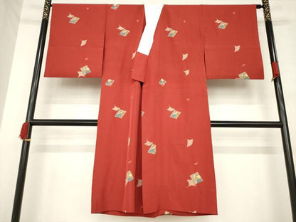 平和屋着物●長襦袢　無双仕立て　色紙花文　銀杏　正絹　逸品　AABE7583ck