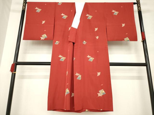 平和屋着物●長襦袢　無双仕立て　色紙花文　銀杏　正絹　逸品　AABE7583ck