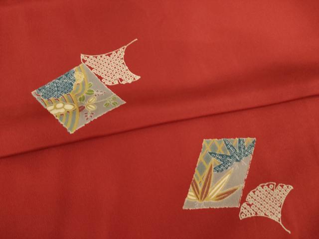平和屋着物●長襦袢　無双仕立て　色紙花文　銀杏　正絹　逸品　AABE7583ck