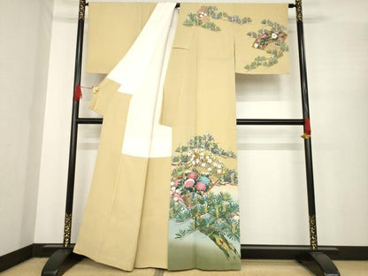 平和屋着物●訪問着　友禅　作家物　扇面群れ鶴花文　正絹　逸品　AABE7585ck