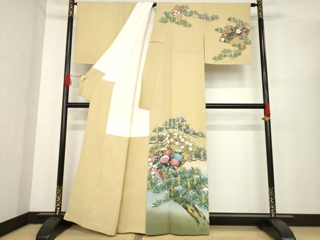 平和屋着物●訪問着　友禅　作家物　扇面群れ鶴花文　正絹　逸品　AABE7585ck