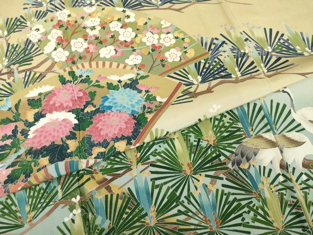 平和屋着物○訪問着 友禅 作家物 扇面群れ鶴花文 正絹 逸品