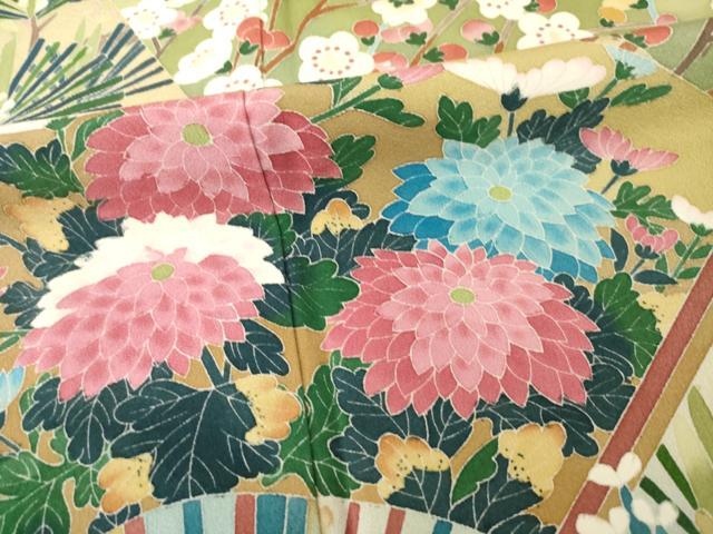 平和屋着物●訪問着　友禅　作家物　扇面群れ鶴花文　正絹　逸品　AABE7585ck 平和屋着物○訪問着 友禅 作家物 扇面群れ鶴花文 正絹 逸品 AABE7585ck