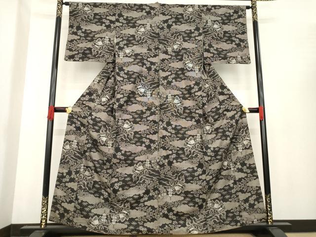 平和屋着物●本場大島紬　カタス9マルキ　総絣　風景文　正絹　逸品　AABE7596ck