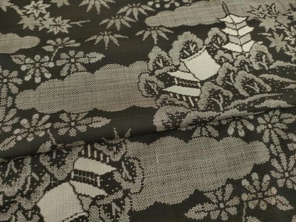 平和屋着物●本場大島紬　カタス9マルキ　総絣　風景文　正絹　逸品　AABE7596ck