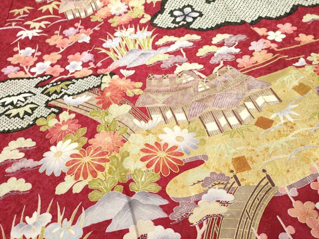 平和屋着物●豪華振袖　駒刺繍　風景花文　金彩　ロング丈　正絹　逸品　AABE7600ck