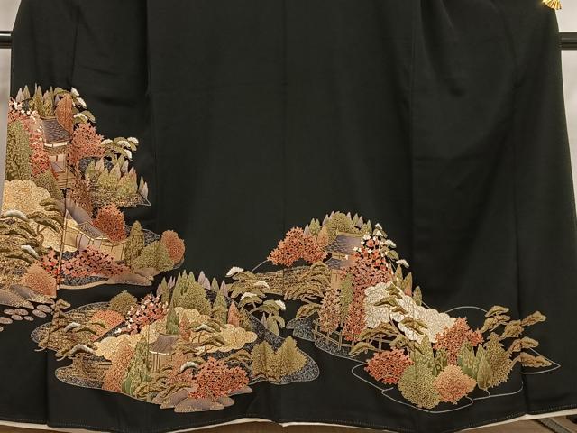 平和屋着物■豪華黒留袖　風景樹林文　金銀彩　正絹　逸品　AABE7710oa