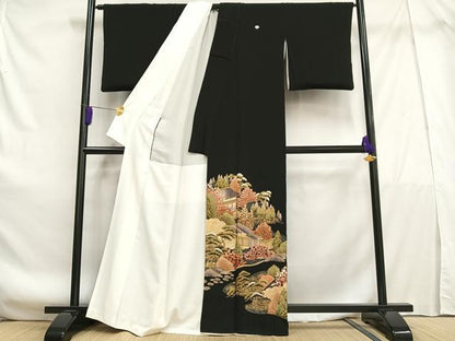平和屋着物■豪華黒留袖　風景樹林文　金銀彩　正絹　逸品　AABE7710oa