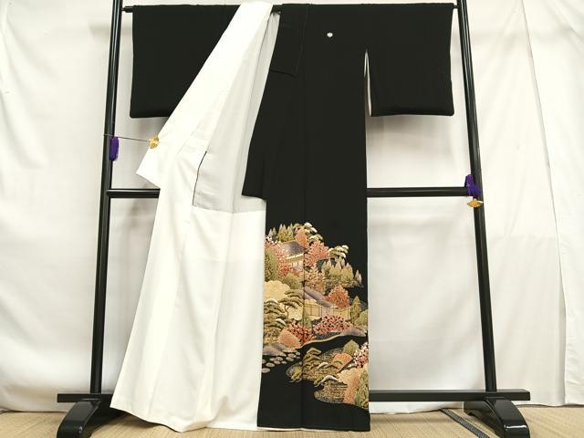 平和屋着物■豪華黒留袖　風景樹林文　金銀彩　正絹　逸品　AABE7710oa