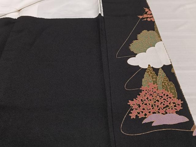 平和屋着物■豪華黒留袖　風景樹林文　金銀彩　正絹　逸品　AABE7710oa