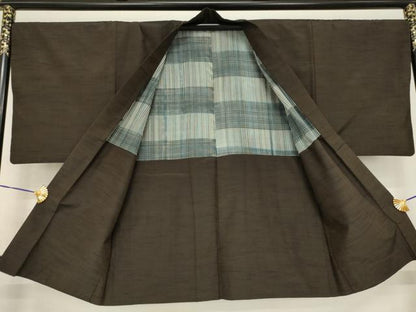 平和屋着物●男性　紬　アンサンブル　色無地　赤墨色　正絹　逸品　AABE7726ck