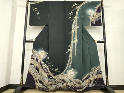 平和屋着物●訪問着　辻が花　駒刺繍　花丸文　暈し染め　金彩　正絹　逸品　AABE7737ck