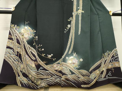 平和屋着物●訪問着　辻が花　駒刺繍　花丸文　暈し染め　金彩　正絹　逸品　AABE7737ck