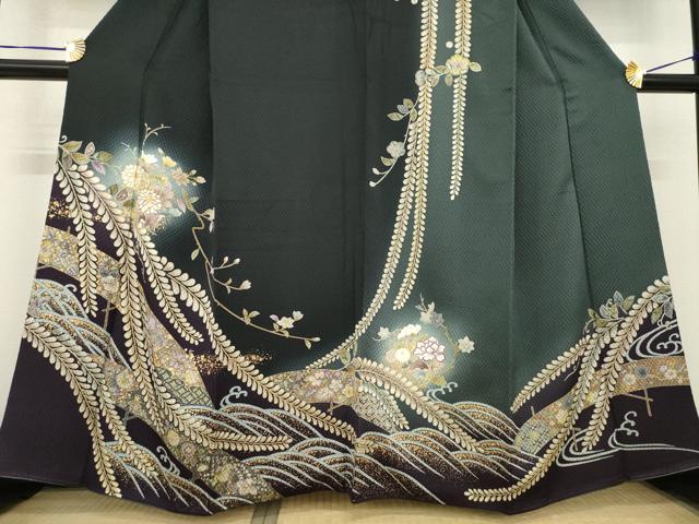 平和屋着物●訪問着　辻が花　駒刺繍　花丸文　暈し染め　金彩　正絹　逸品　AABE7737ck
