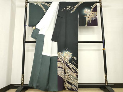 平和屋着物●訪問着　辻が花　駒刺繍　花丸文　暈し染め　金彩　正絹　逸品　AABE7737ck