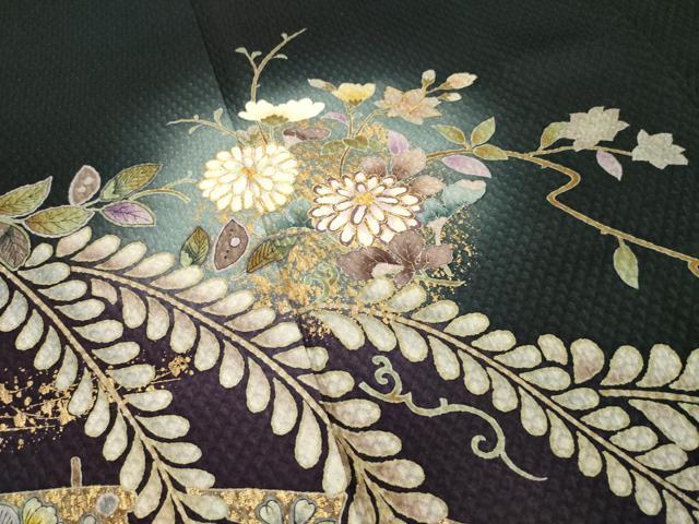 平和屋着物●訪問着　辻が花　駒刺繍　花丸文　暈し染め　金彩　正絹　逸品　AABE7737ck
