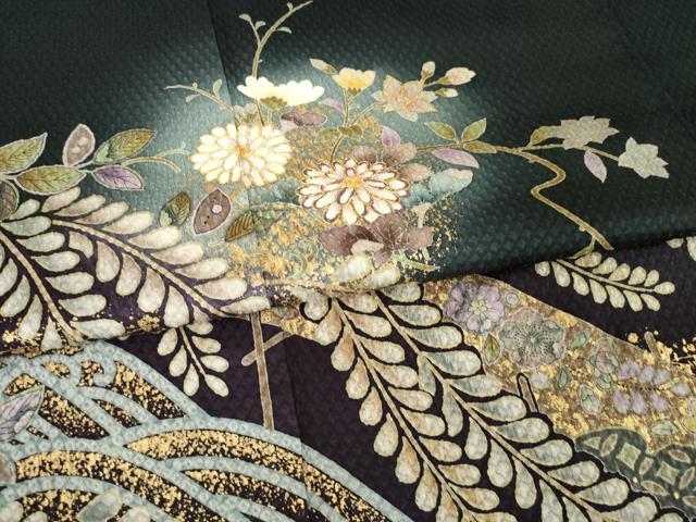 平和屋着物●訪問着　辻が花　駒刺繍　花丸文　暈し染め　金彩　正絹　逸品　AABE7737ck