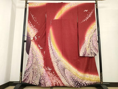 平和屋着物●豪華振袖　舞花文　朧染め　金通し地　正絹　逸品　AABE7740ck