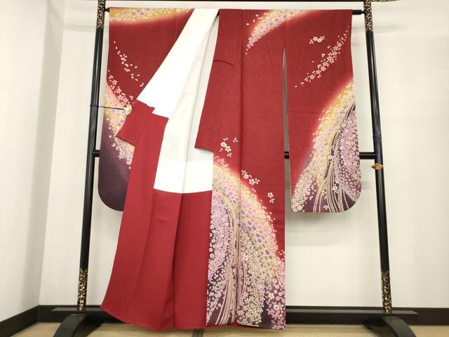 平和屋着物●豪華振袖　舞花文　朧染め　金通し地　正絹　逸品　AABE7740ck