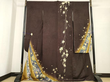 平和屋着物●尾上菊之助　振袖　駒刺繍　雪輪花文　暈し染め　金彩　ロング丈　正絹　逸品　AABE7741ck