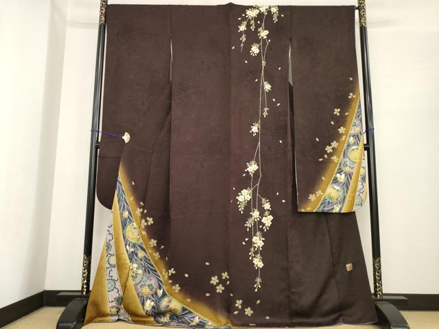 平和屋着物●尾上菊之助　振袖　駒刺繍　雪輪花文　暈し染め　金彩　ロング丈　正絹　逸品　AABE7741ck