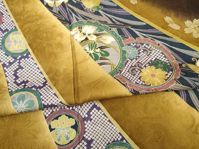 平和屋着物●尾上菊之助　振袖　駒刺繍　雪輪花文　暈し染め　金彩　ロング丈　正絹　逸品　AABE7741ck