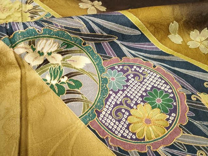 平和屋着物●尾上菊之助　振袖　駒刺繍　雪輪花文　暈し染め　金彩　ロング丈　正絹　逸品　AABE7741ck