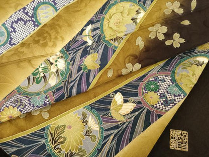 平和屋着物●尾上菊之助　振袖　駒刺繍　雪輪花文　暈し染め　金彩　ロング丈　正絹　逸品　AABE7741ck