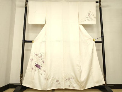 平和屋着物●京の名門　じゅらく謹製　帝王紫(古代帝王紫)　訪問着　刺繍　花鳥文　金彩　正絹　逸品　AABE7745ck