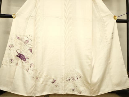 平和屋着物●京の名門　じゅらく謹製　帝王紫(古代帝王紫)　訪問着　刺繍　花鳥文　金彩　正絹　逸品　AABE7745ck
