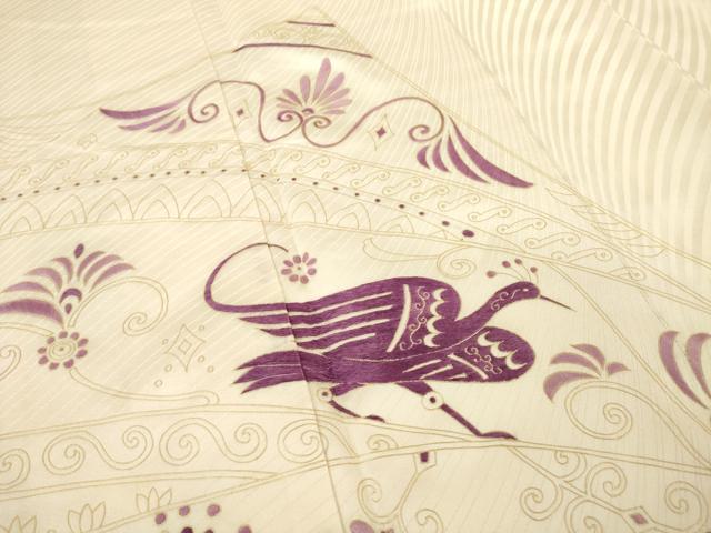 平和屋着物●京の名門　じゅらく謹製　帝王紫(古代帝王紫)　訪問着　刺繍　花鳥文　金彩　正絹　逸品　AABE7745ck