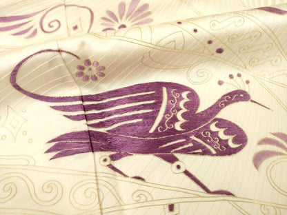 平和屋着物●京の名門　じゅらく謹製　帝王紫(古代帝王紫)　訪問着　刺繍　花鳥文　金彩　正絹　逸品　AABE7745ck