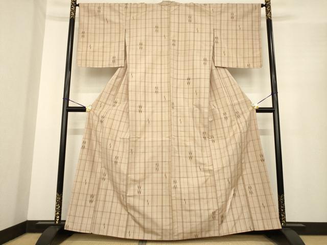 平和屋着物●上質な紬　格子　正絹　逸品　AABE7746ck 平和屋着物○上質な紬 格子 正絹 逸品 AABE7746ck