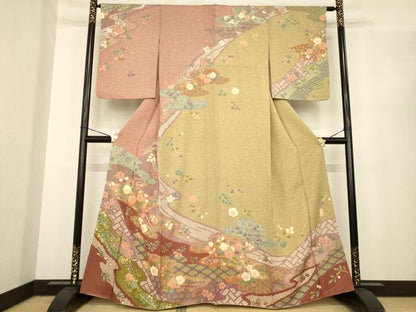 平和屋着物●訪問着　作家物　染苑　流水花文　金彩　正絹　逸品　AABE7747ck