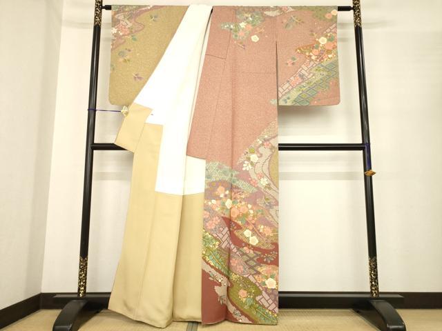 平和屋着物●訪問着　作家物　染苑　流水花文　金彩　正絹　逸品　AABE7747ck 平和屋着物○訪問着 作家物 染苑 流水花文 金彩 正絹 逸品