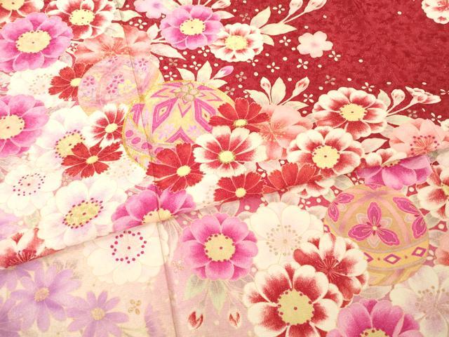 平和屋着物●豪華振袖　駒刺繍　花毬文　暈し染め　銀通し地　正絹　逸品　AABE7748ck 平和屋着物○豪華振袖 駒刺繍 花毬文 暈し染め 銀通し地 正絹 逸品