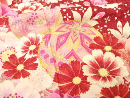平和屋着物●豪華振袖　駒刺繍　花毬文　暈し染め　銀通し地　正絹　逸品　AABE7748ck