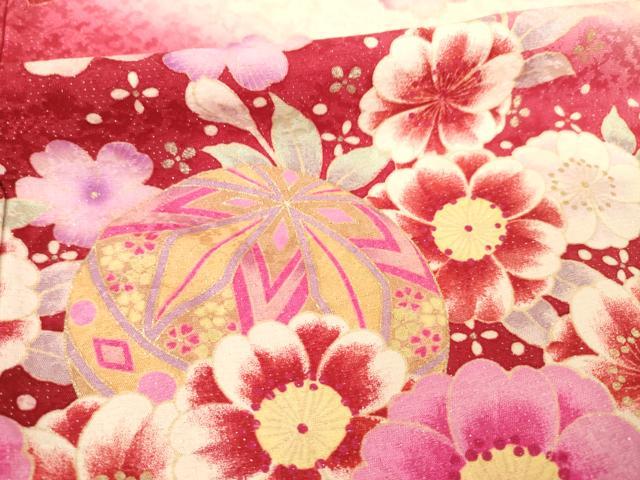平和屋着物●豪華振袖　駒刺繍　花毬文　暈し染め　銀通し地　正絹　逸品　AABE7748ck