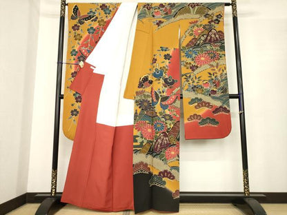 平和屋着物●豪華振袖　紅型　風景鴛鴦花蝶文　暈し染め　正絹　逸品　AABE7753ck