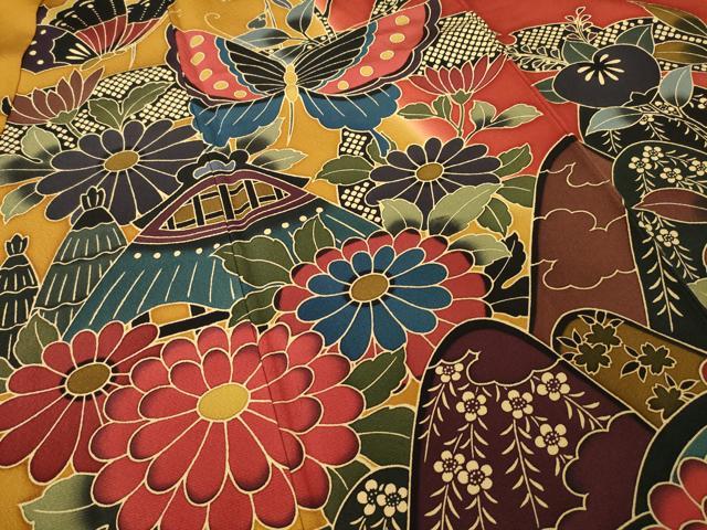 平和屋着物●豪華振袖　紅型　風景鴛鴦花蝶文　暈し染め　正絹　逸品　AABE7753ck