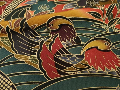 平和屋着物●豪華振袖　紅型　風景鴛鴦花蝶文　暈し染め　正絹　逸品　AABE7753ck